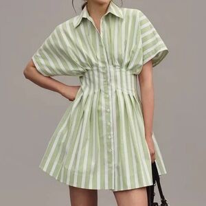 NWT Anthropologie Exquise The Tobie Mini Shirt Dress in green strip SzS